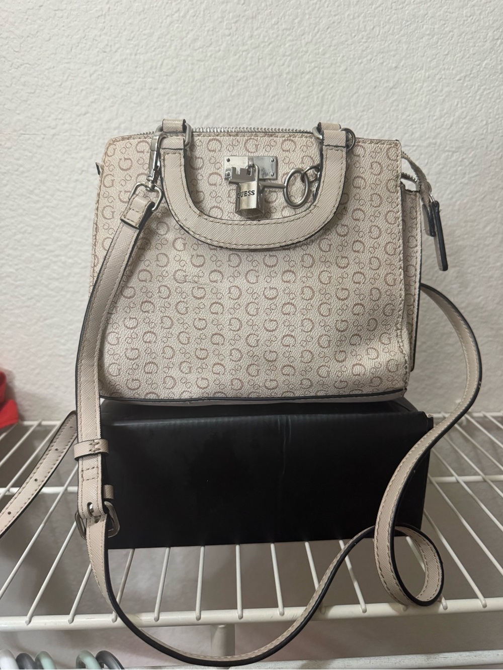 GUESS Cream Signature Logo Crossbody Bag